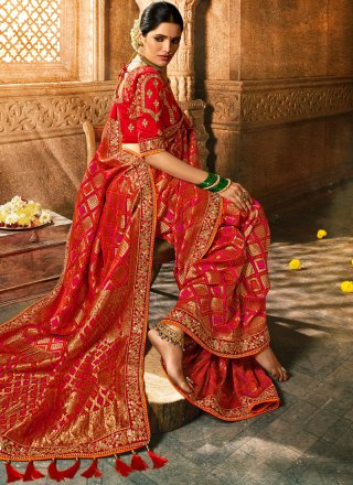 Red Fancy Fabric Resham Saree