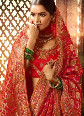 Red Fancy Fabric Resham Saree