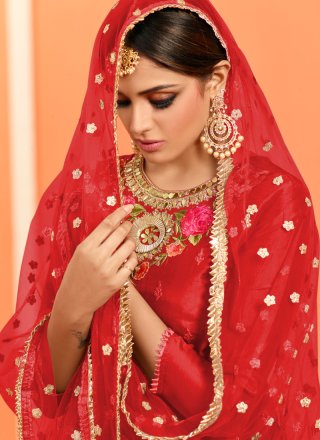 Red Faux Georgette Resham Designer Pakistani Suit