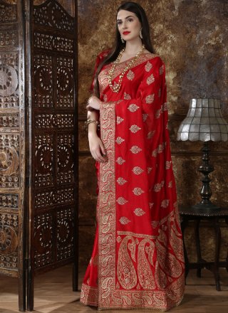 Red Festival Art Silk Designer Traditional Saree
