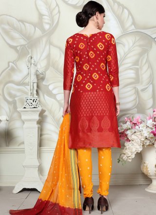 Red Party Churidar Suit