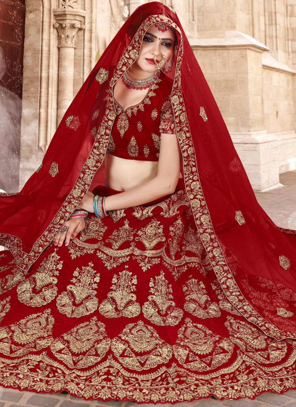 Red Patch Border Wedding Lehenga Choli