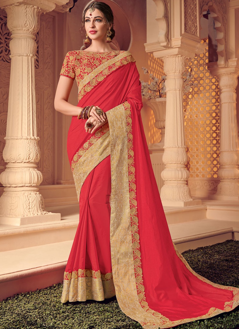 Red Stone Silk Trendy Saree