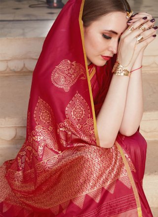 Red Woven Art Silk Designer Traditional Saree