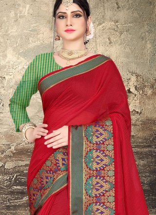 Red Woven Cotton Saree