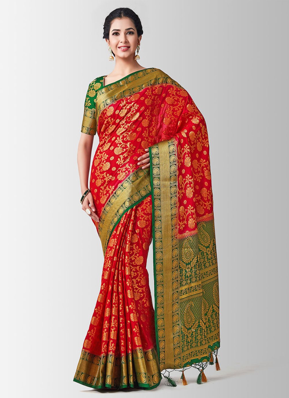 Buy Red Zari Art Silk Designer Traditional Saree Online : 128780