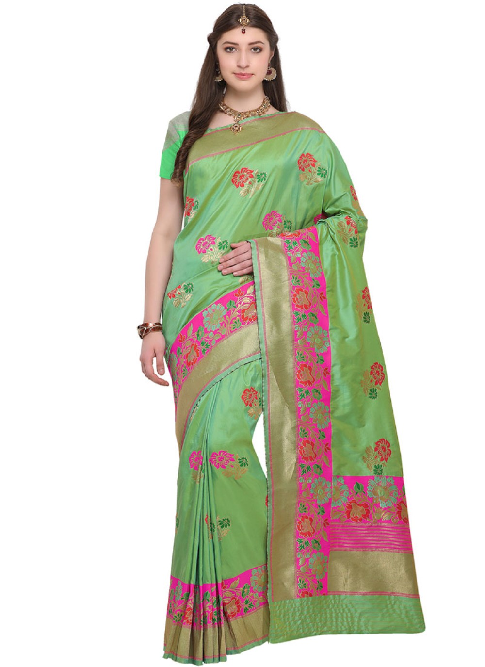 Resham Banarasi Silk Silk Saree in Green