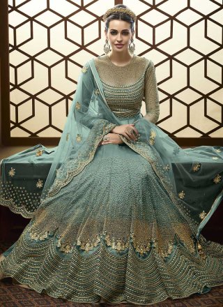Resham Blue Floor Length Anarkali Suit 