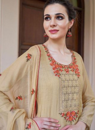 Resham Cream Fancy Fabric Designer Pakistani Suit
