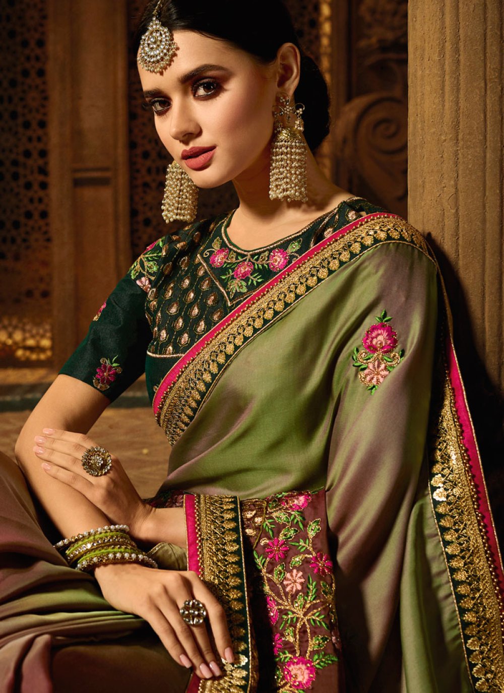 Buy Resham Green Shaded Saree : 105281