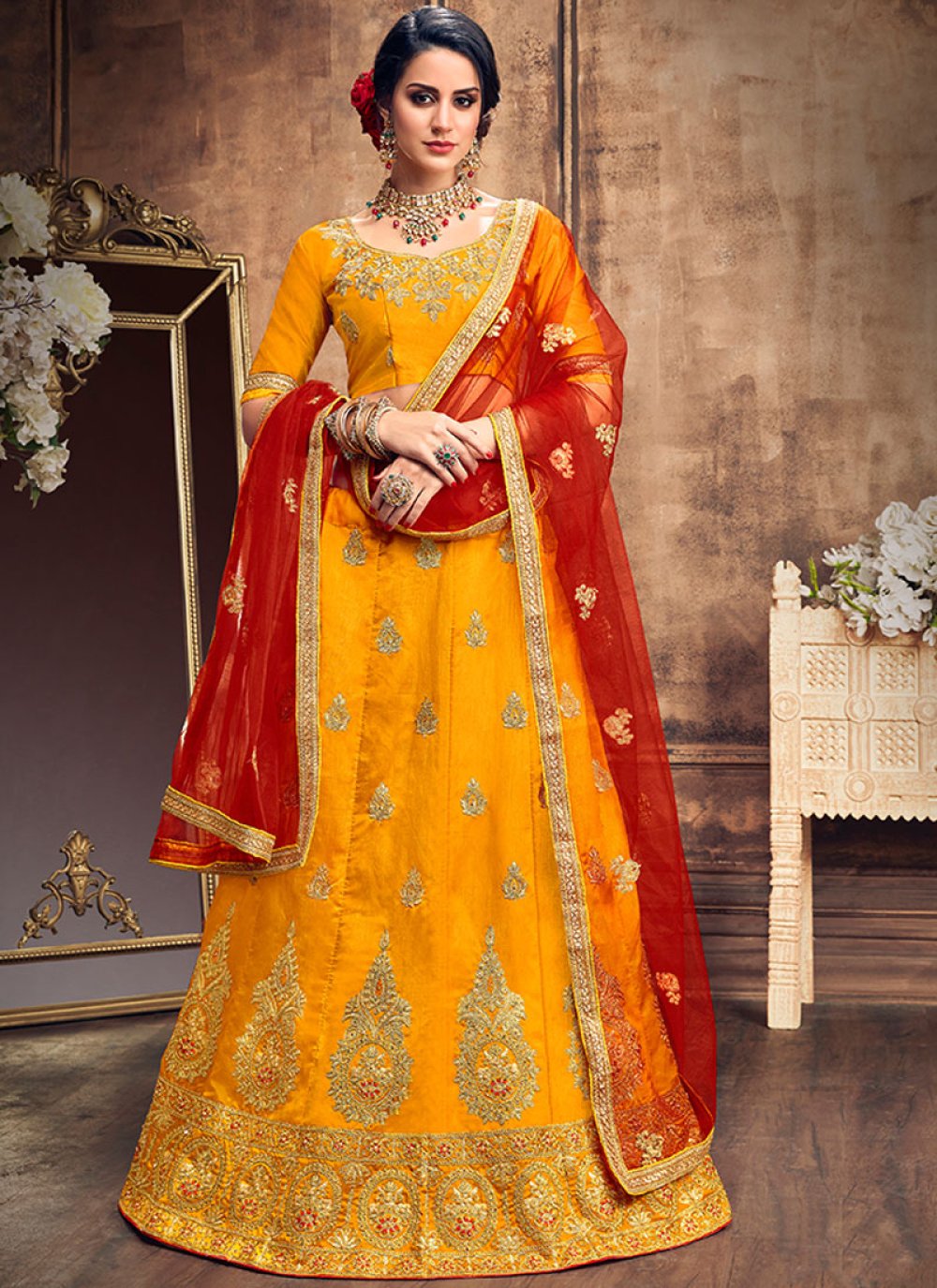 Buy Resham Mehndi Lehenga Choli Online 114395