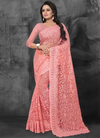 Resham Net Classic Saree in Pink