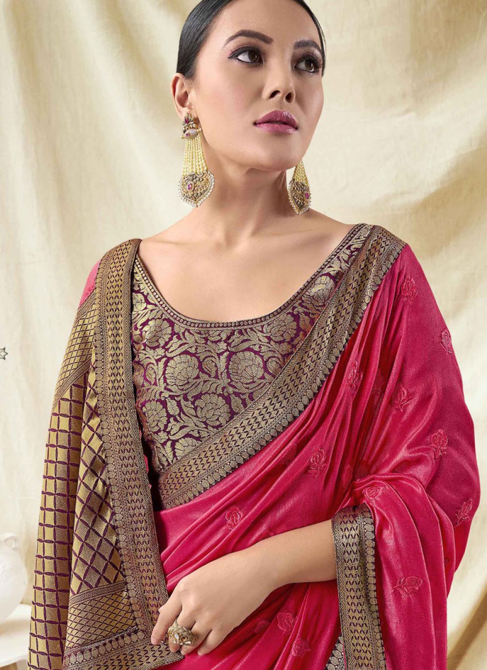 Buy Rose Pink Ceremonial Trendy Saree Online : 107923