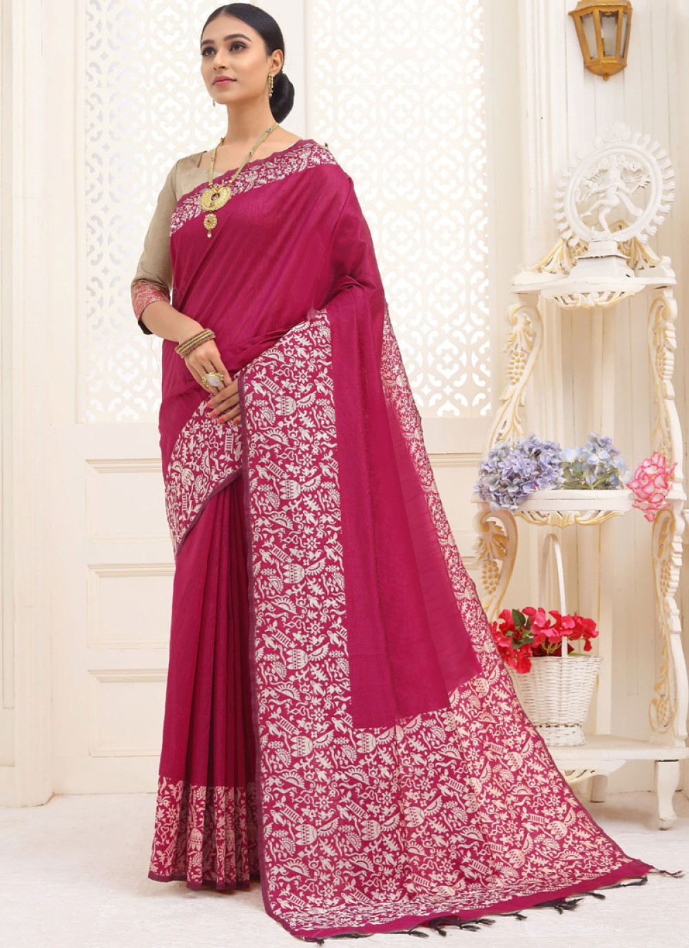Buy Rose Pink Color Trendy Saree 110356 Cotton Sarees