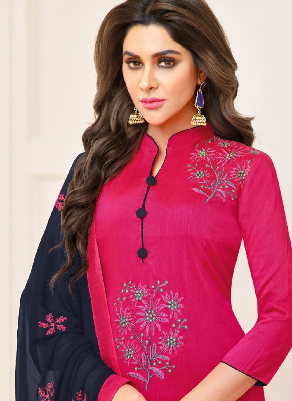 Buy Rose Pink Cotton Punjabi Suit Online : 98217