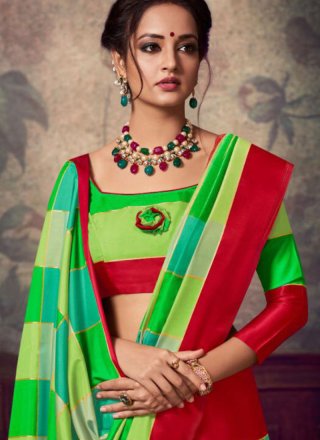 Saree Abstract Print Fancy Fabric in Green