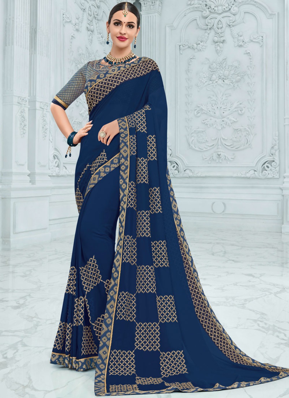Saree Embroidered Georgette in Violet