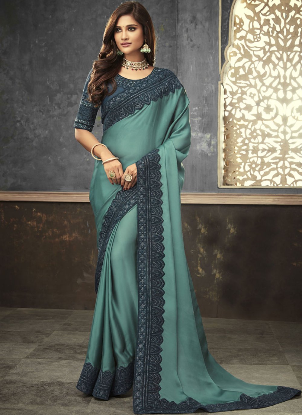 Shop Satin Designer Saree Online : 116514