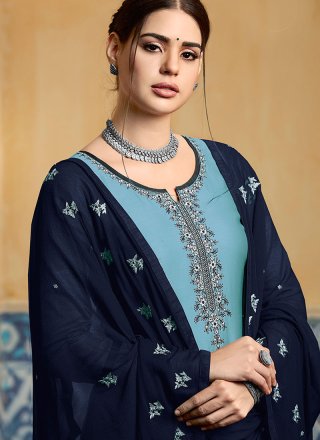 Satin Embroidered Designer Patiala Suit