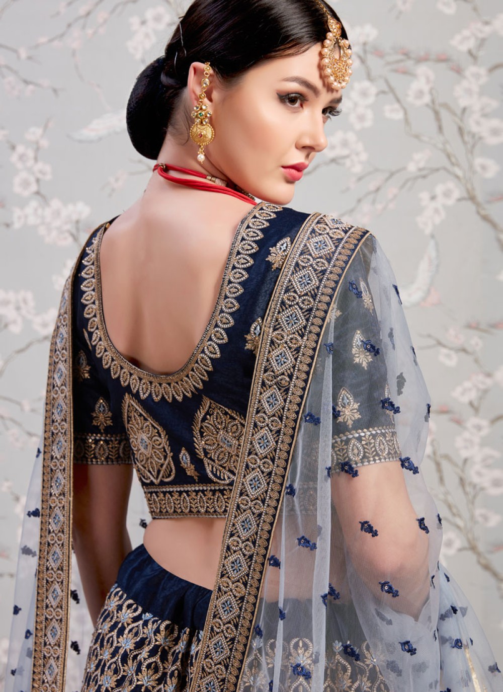 Lovely Navy Blue Silk Embroidered Work Bollywood Lehenga Choli 