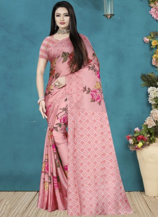 Satin Silk Pink Classic Saree