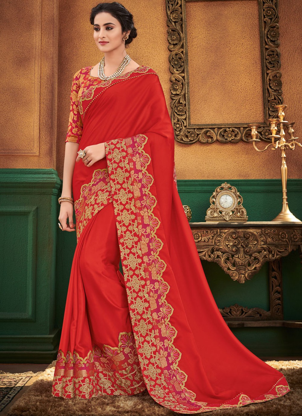 Buy Satin Silk Red Designer Traditional Saree Online 111183 Party Wear Sarees 