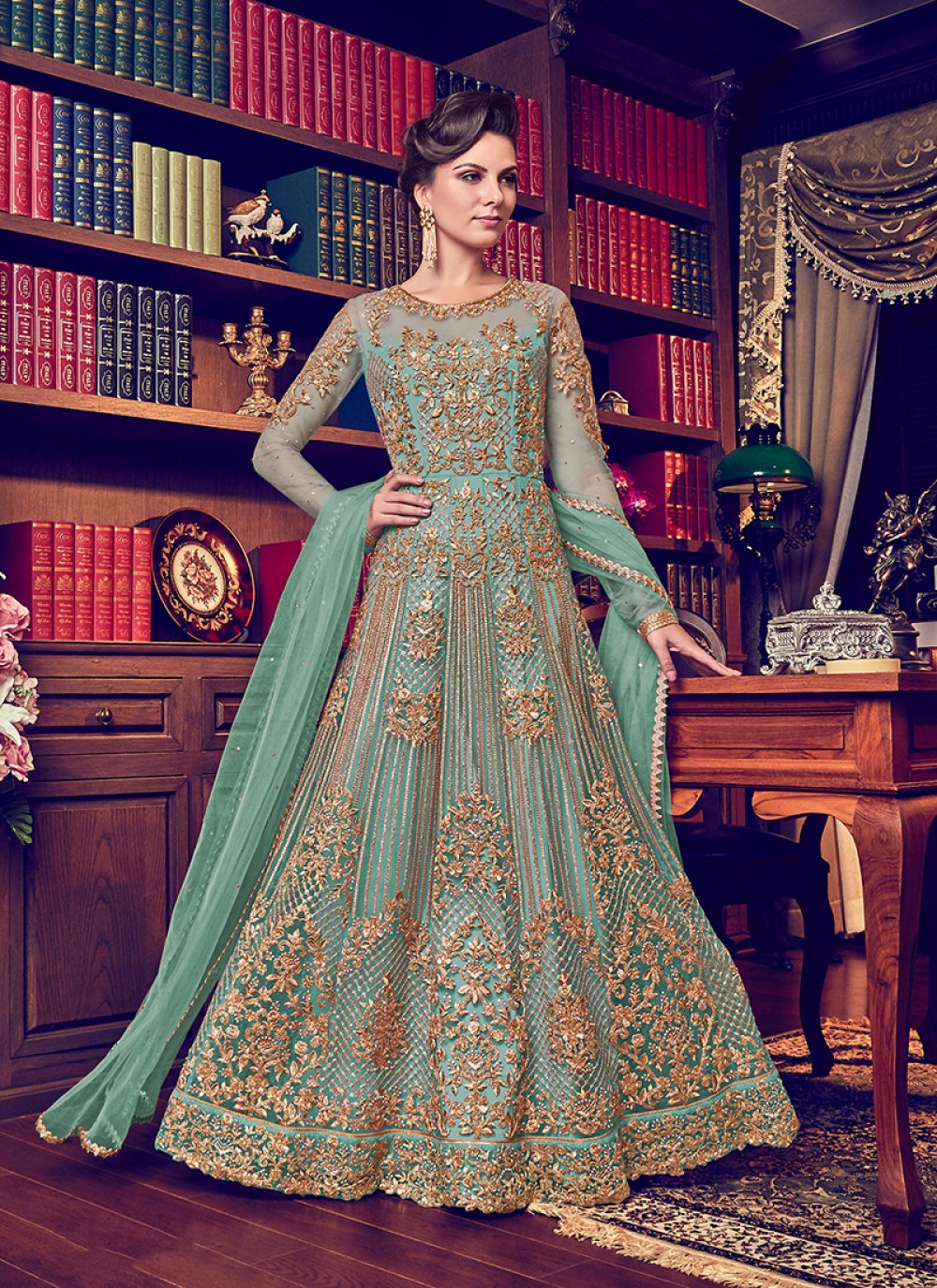 Buy Sea Green Color Anarkali Suit Online 117803