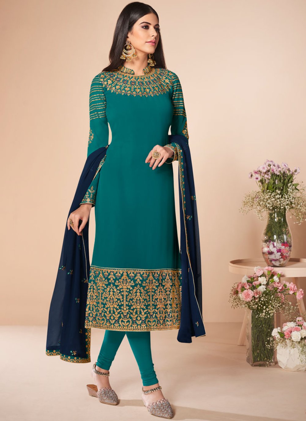 green georgette dress