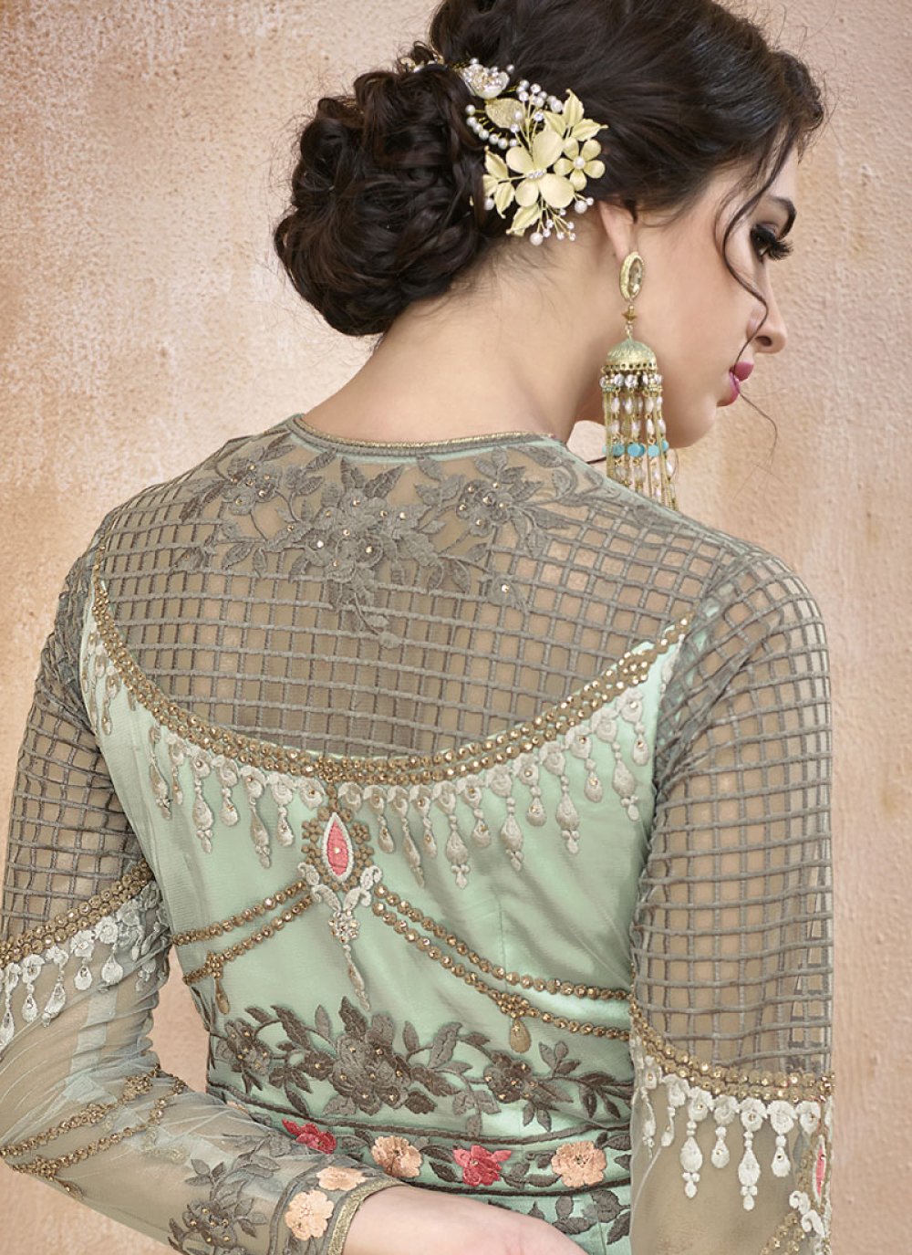 Sea Green Wedding Net Floor Length Anarkali Suit buy online -