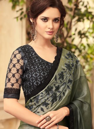 Shaded Saree Embroidered Art Silk in Black and Grey