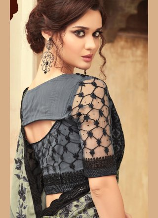 Shaded Saree Embroidered Art Silk in Black and Grey