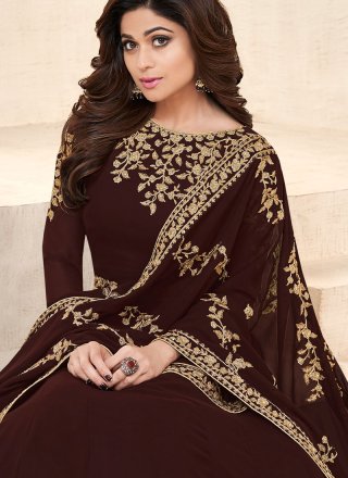 Shamita Shetty Chic Brown Floor Length Anarkali Suit