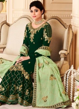 Shamita Shetty Faux Georgette Green Designer Pakistani Suit 