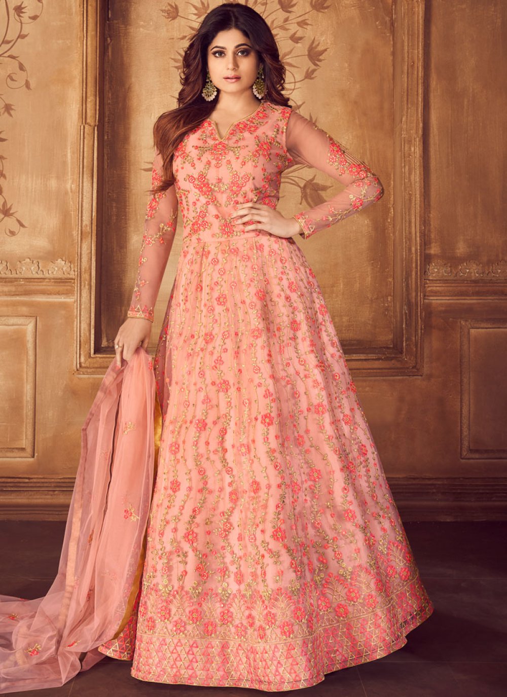 Shamita Shetty Floor Length Anarkali Suit For Wedding