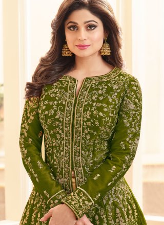 Shamita Shetty Malbari Silk  Green Long Choli Lehenga