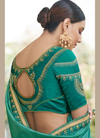 Silk Embroidered Classic Designer Saree in Teal