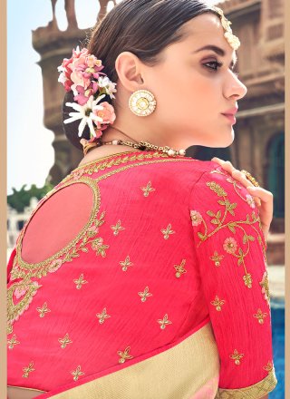 Silk Embroidered Rose Pink Traditional Saree