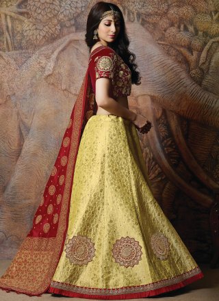 Silk Embroidered Yellow Designer Lehenga Choli