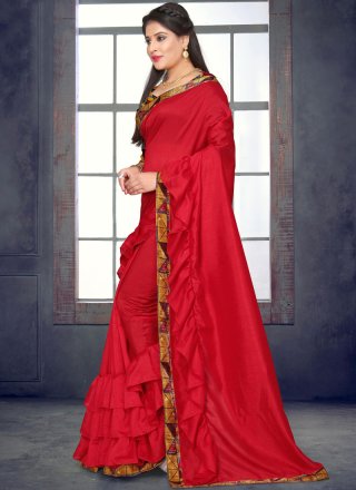 Silk Red Border Trendy Saree