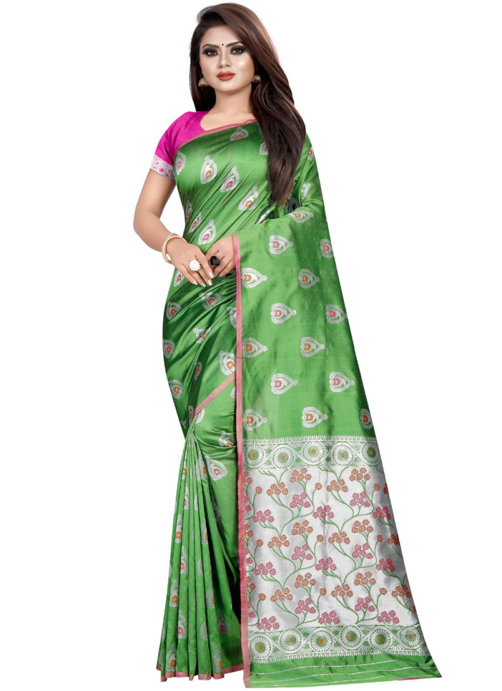 Shop Silk Sea Green Weaving Silk Saree Online : 132474 -