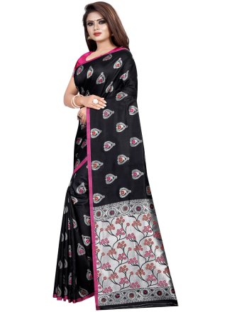 Silk Weaving Traditional Saree in Black