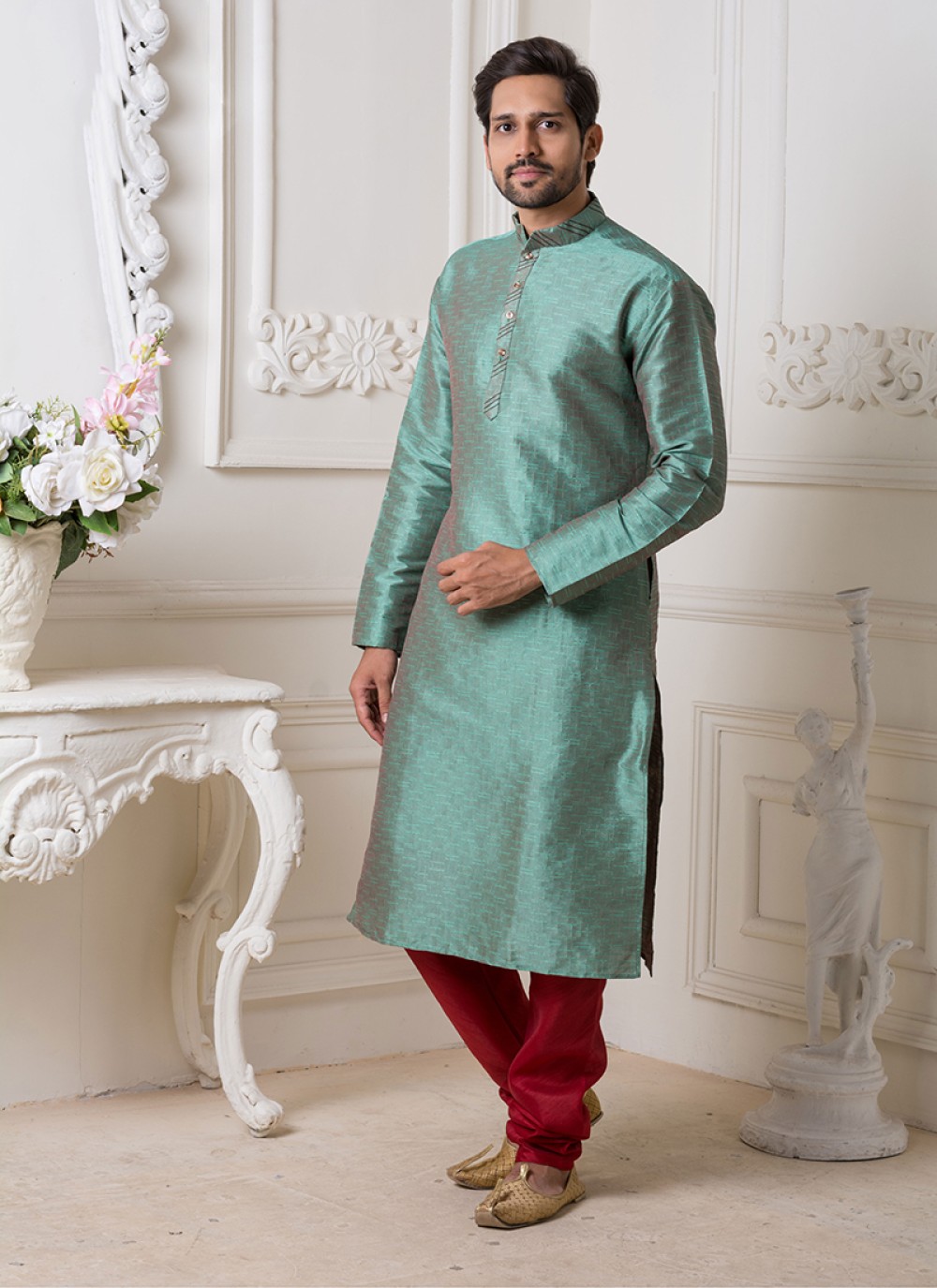 Silver Embroidered Reception Kurta Pyjama buy online