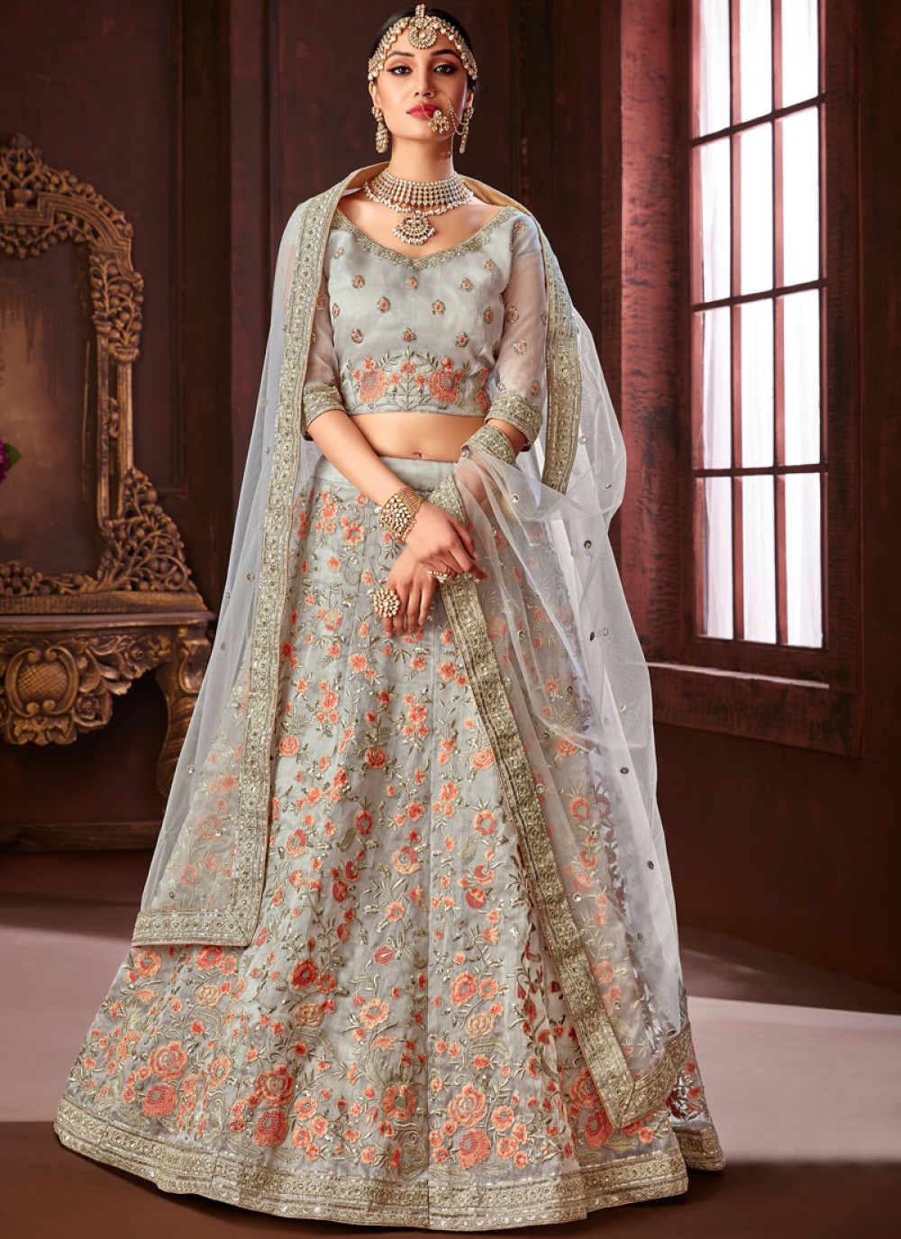 Silver Grey Lehenga | Elegant Party Wear Indian Dress