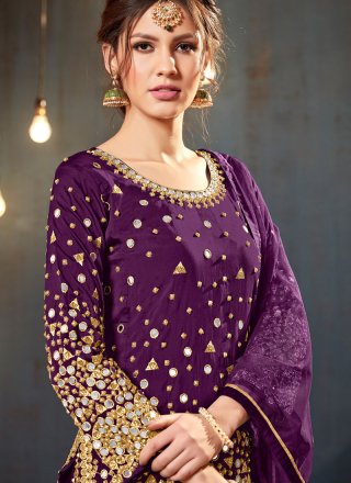 Tafeta Silk Designer Patiala Suit in Purple