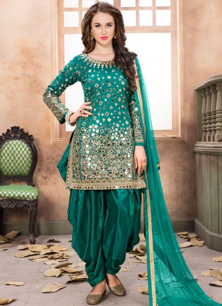 Buy Green Embroidered Art Silk Salwar Suit Party Wear Online at Best Price  | Cbazaar