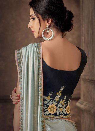 Tafeta Silk Embroidered Lehenga Style Saree in Blue
