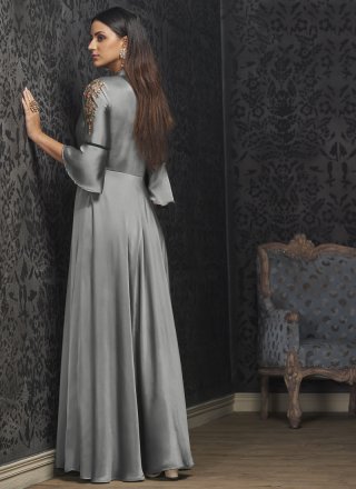 Tafeta Silk Readymade Gown in Grey