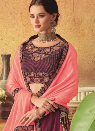 Tafeta Silk Wine Patch Border Lehenga Choli