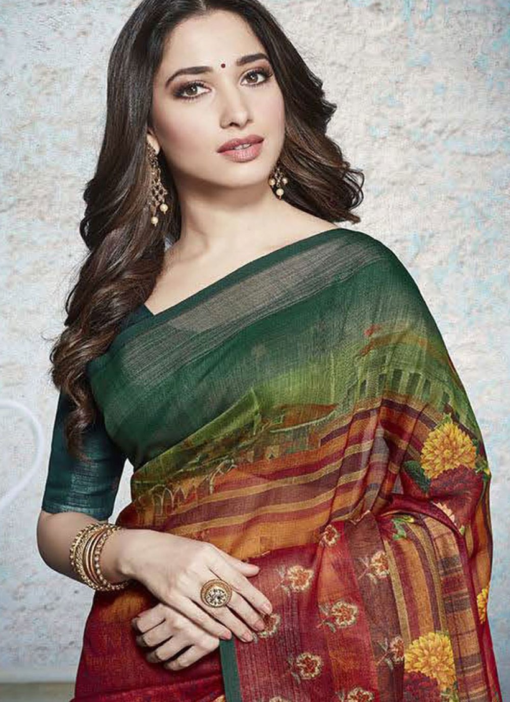 Buy Tamannaah Bhatia Multi Colour Linen Printed Saree Online