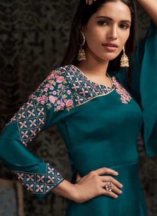 Teal Georgette Party Readymade Designer Gown
